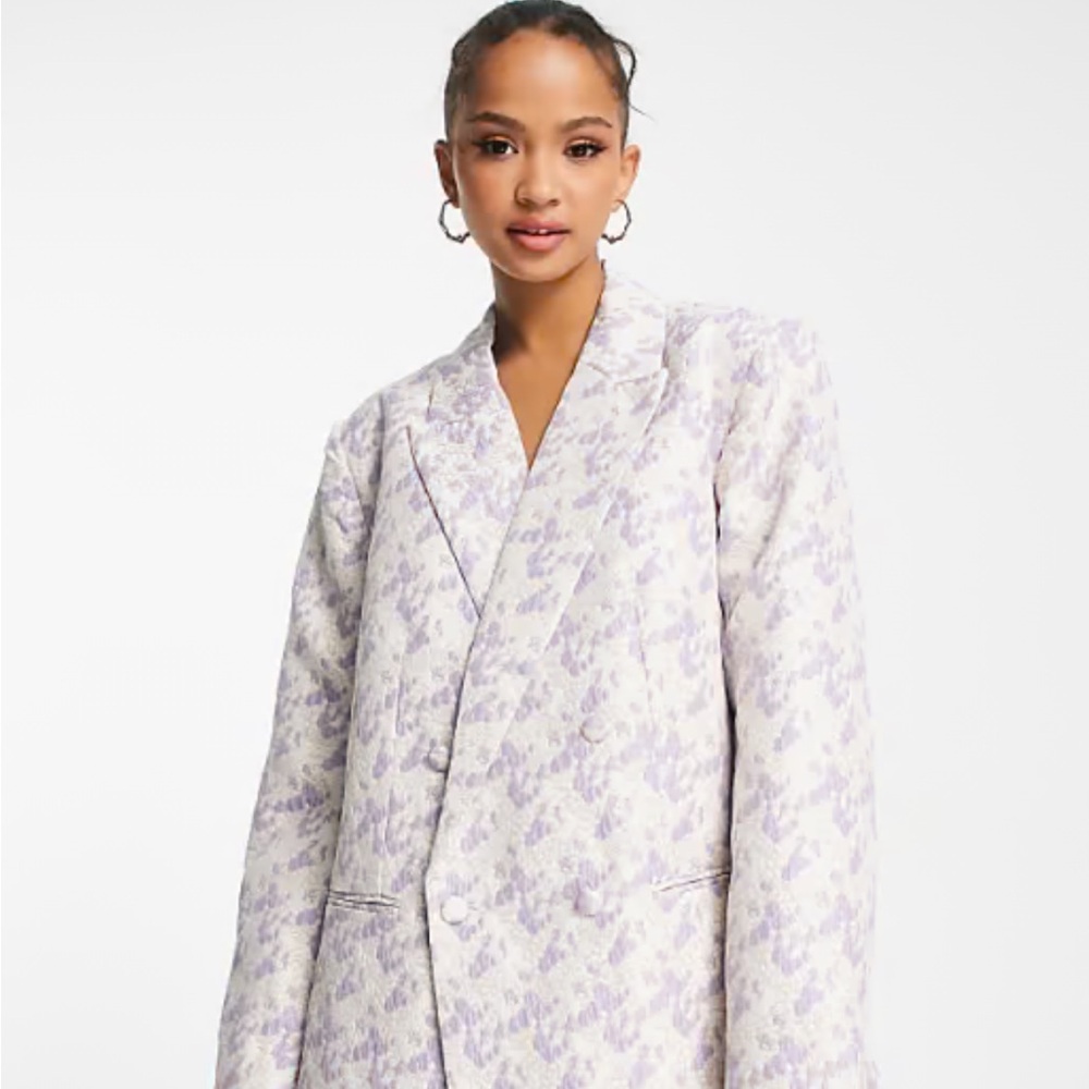 Pieces Oversized Blazer in Lilac Jacquard